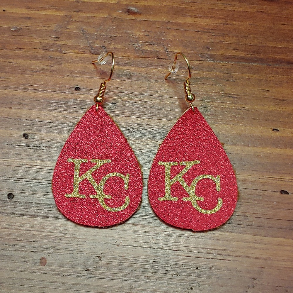 Handmade KC Chiefs faux leather earrings